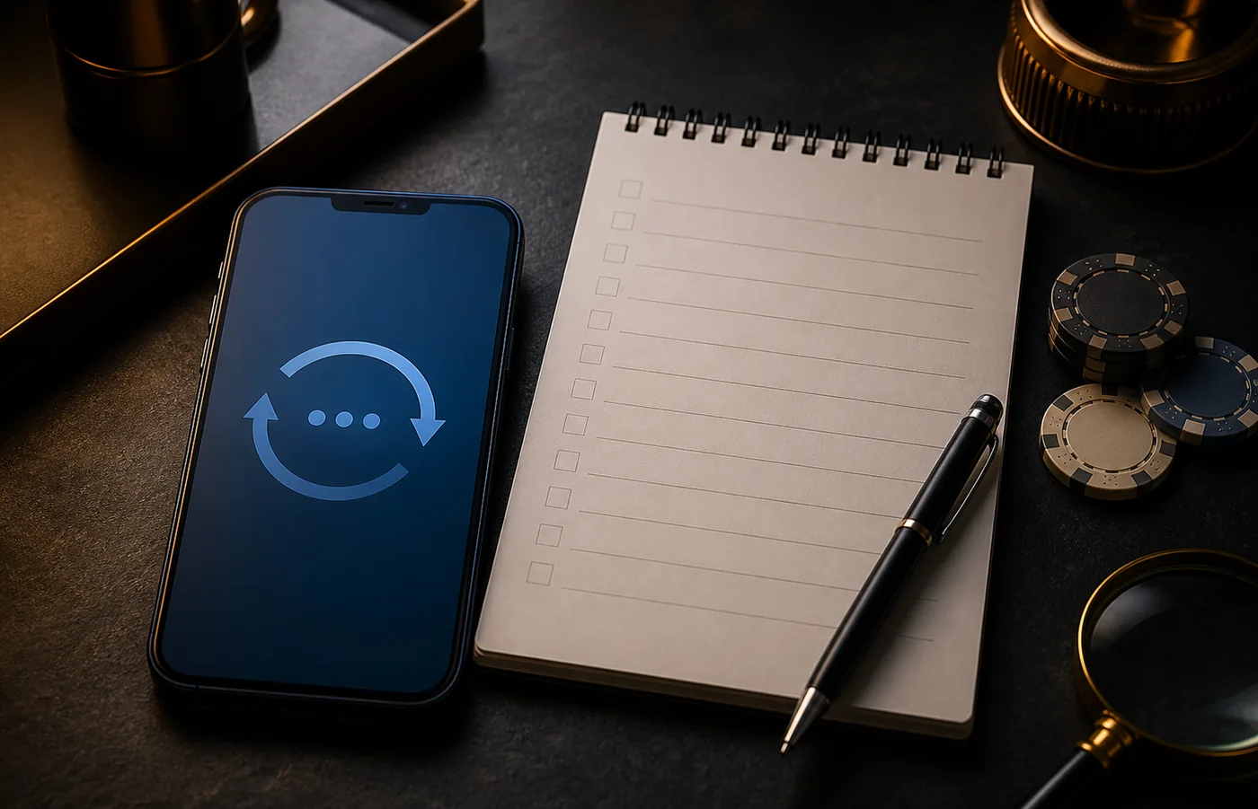 Celular e checklist genérico em contexto de pagamento